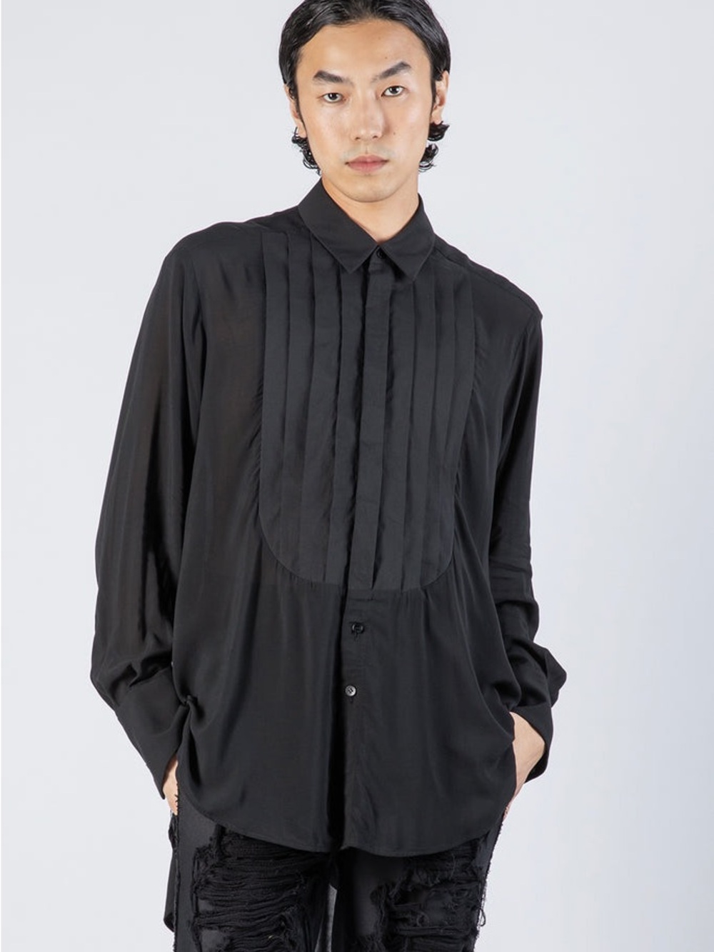 Sandrine Philippe Black Pleated Double Button-Up Shirt - with tags